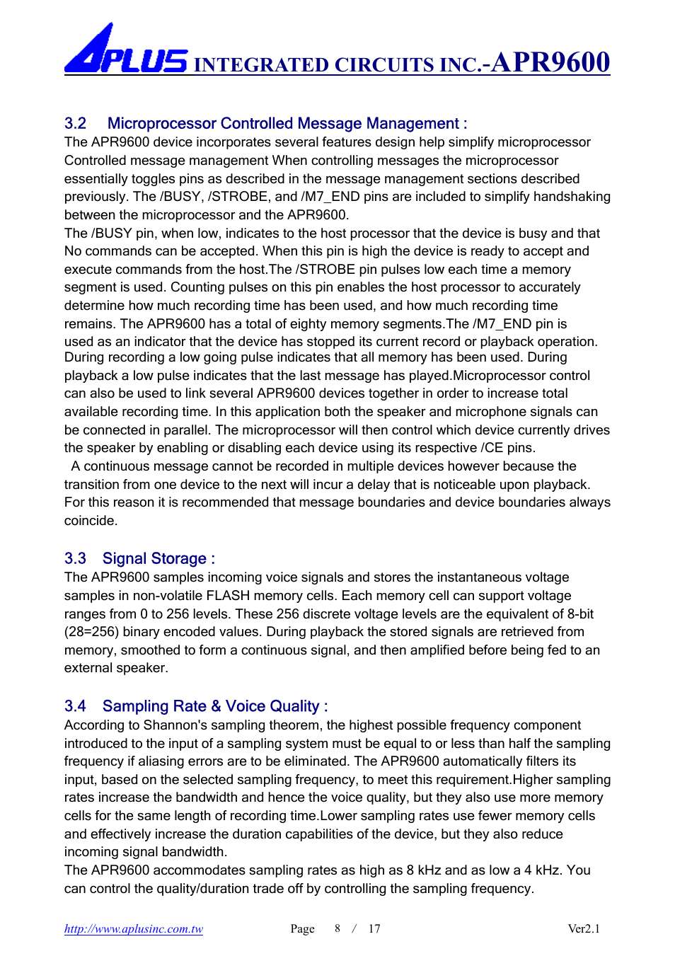 Apr9600, Integrated circuits inc | Rainbow Electronics APR9600 User Manual | Page 8 / 17