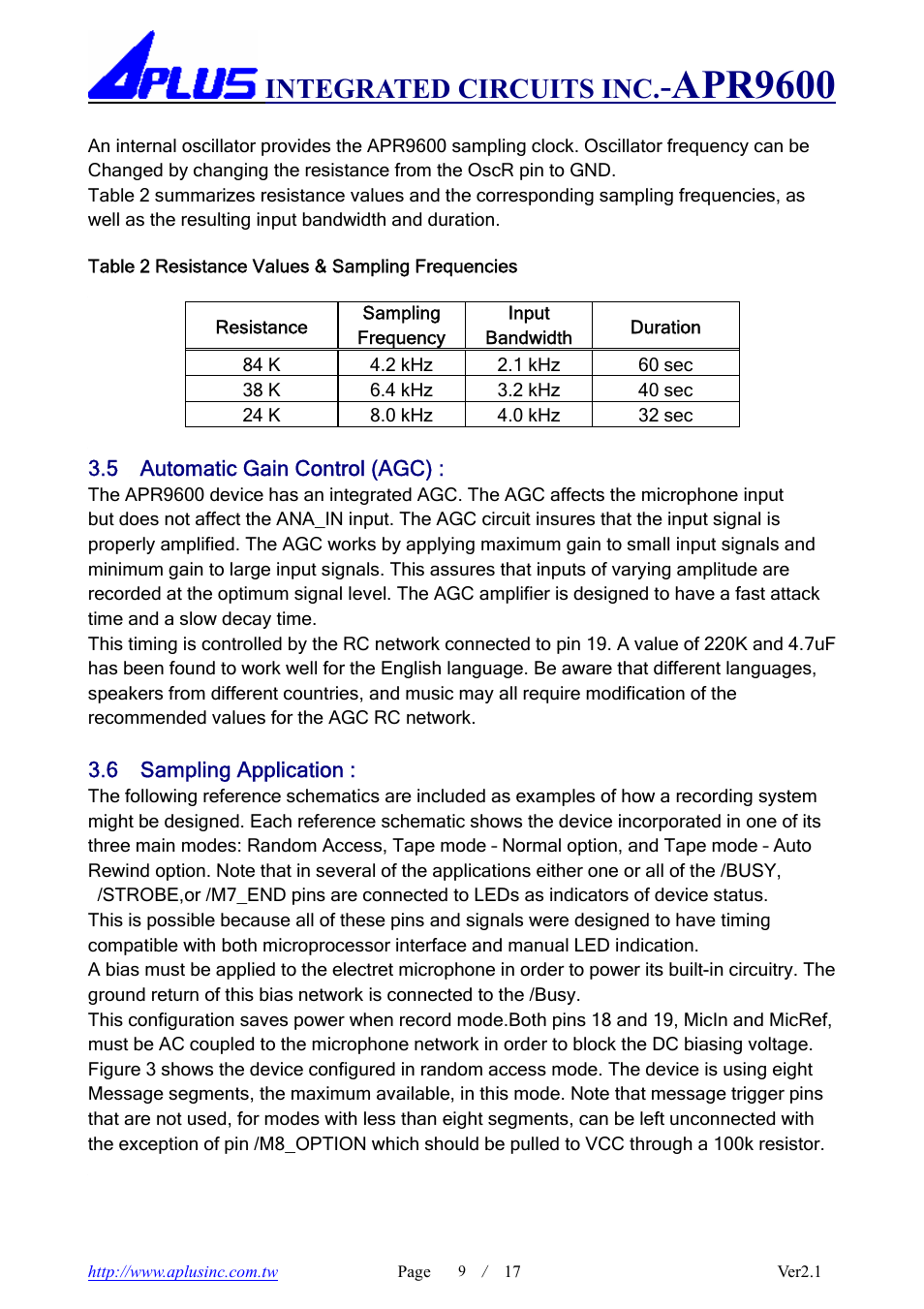 Apr9600, Integrated circuits inc | Rainbow Electronics APR9600 User Manual | Page 9 / 17