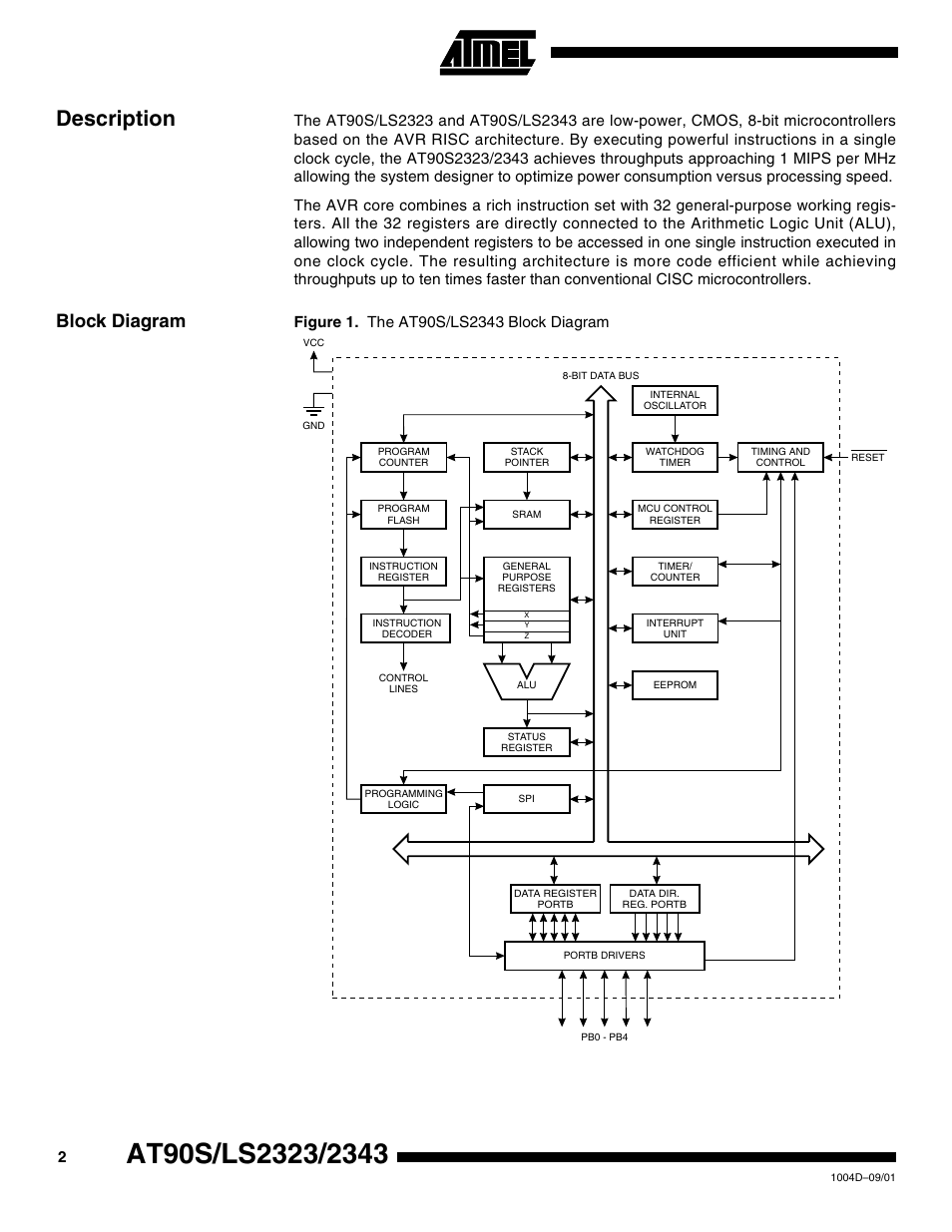 Description, Block diagram | Rainbow Electronics AT90LS2343 User Manual | Page 2 / 64
