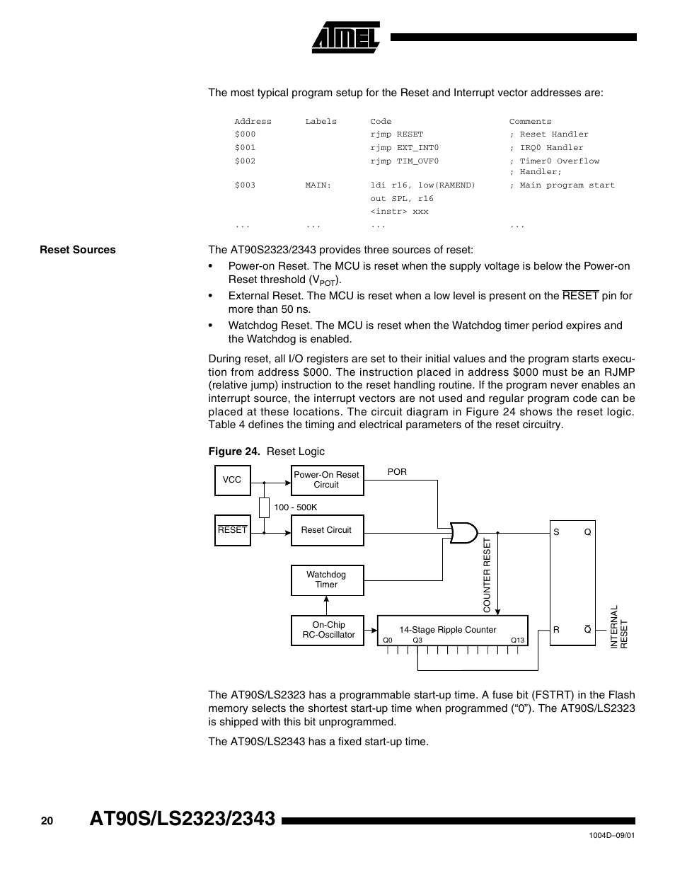 Reset sources | Rainbow Electronics AT90LS2343 User Manual | Page 20 / 64
