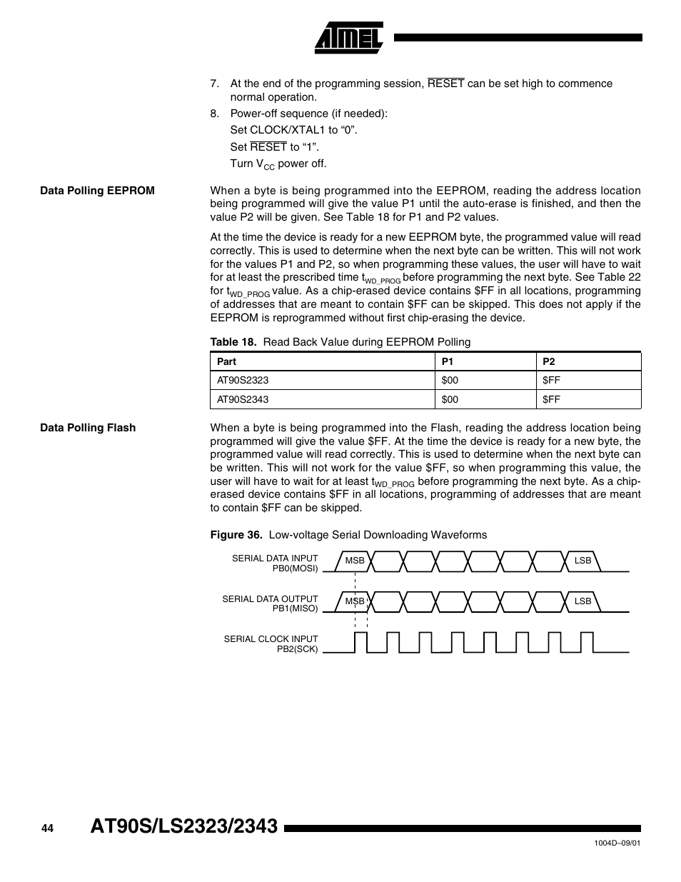 Data polling eeprom, Data polling flash, Figure 36 | Rainbow Electronics AT90LS2343 User Manual | Page 44 / 64