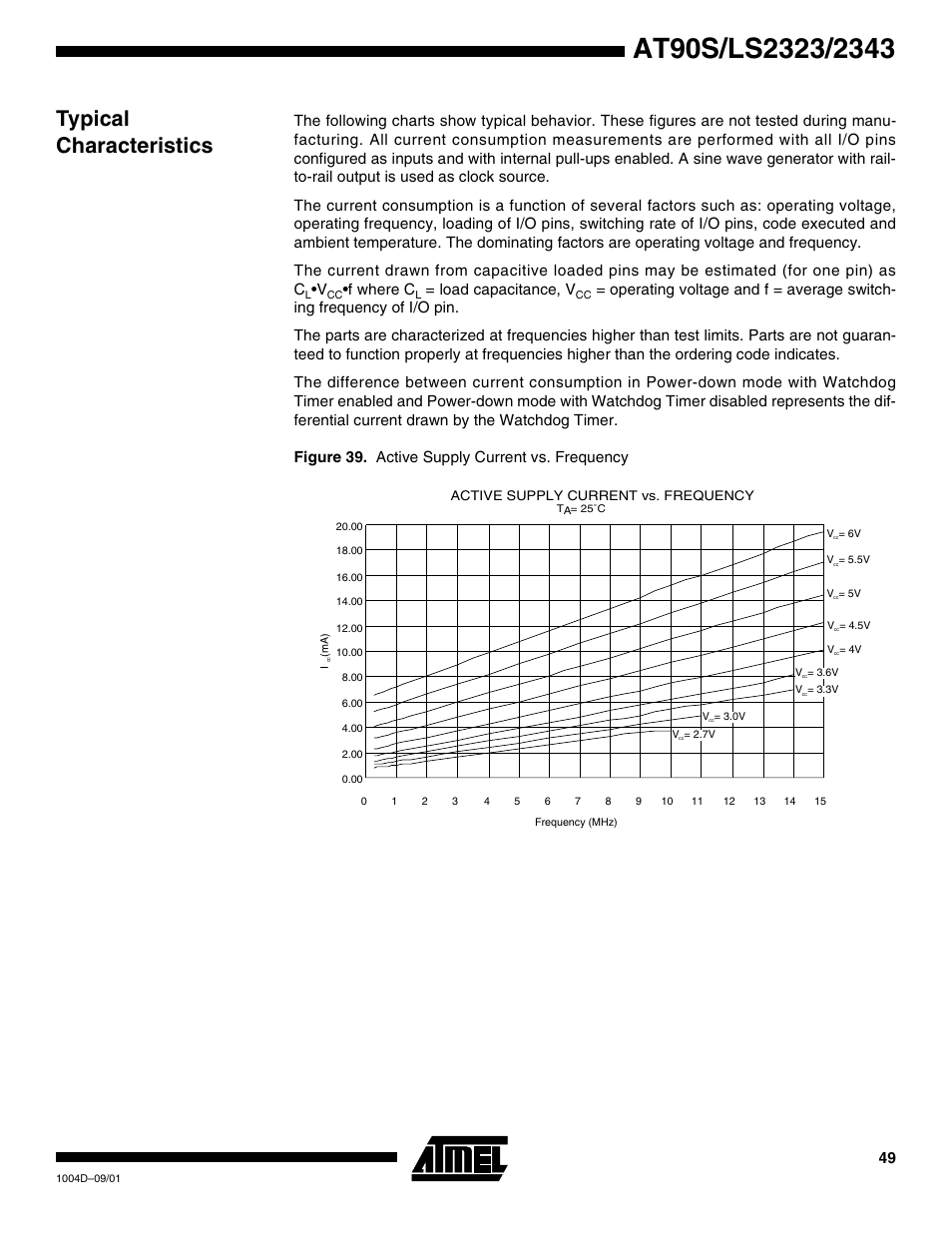 Typical characteristics, F where c, Load capacitance, v | Rainbow Electronics AT90LS2343 User Manual | Page 49 / 64