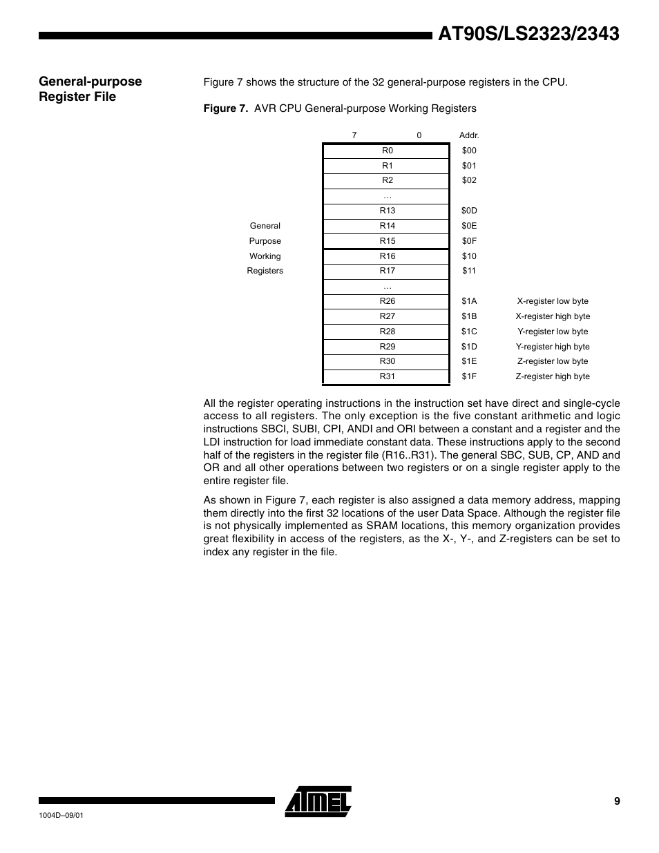 General-purpose register file | Rainbow Electronics AT90LS2343 User Manual | Page 9 / 64