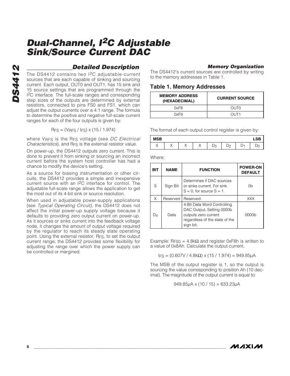 Ds4412 dual-channel, i, C adjustable sink/source current dac, Detailed description | Rainbow Electronics DS4412 User Manual | Page 6 / 9