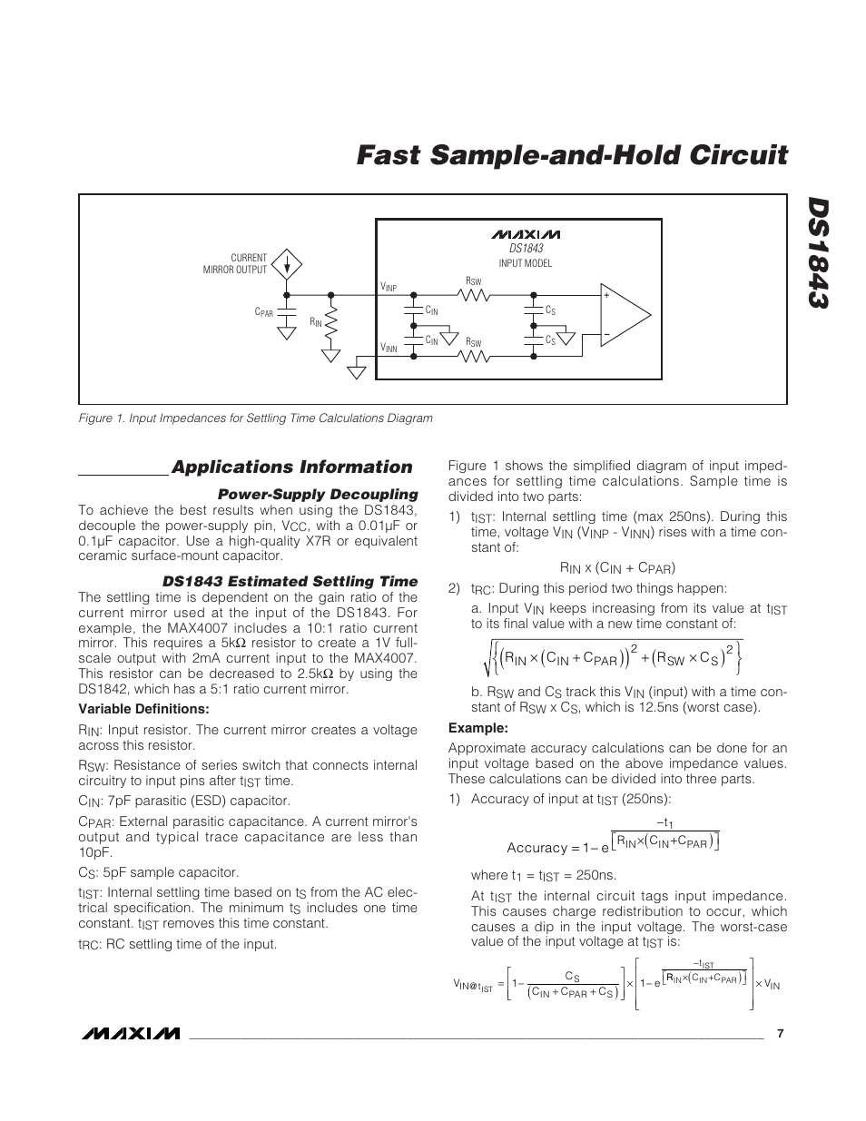 Ds1843 fast sample-and-hold circuit, Applications information | Rainbow Electronics DS1843 User Manual | Page 7 / 8