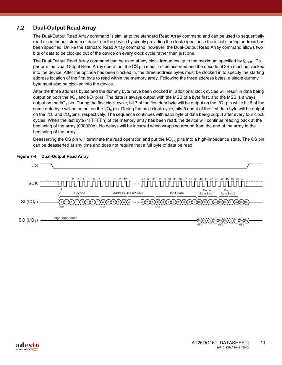 2 dual-output read array, Sck cs si (i/o, So (i/o | And i/o | Rainbow Electronics AT25DQ161 User Manual | Page 11 / 65