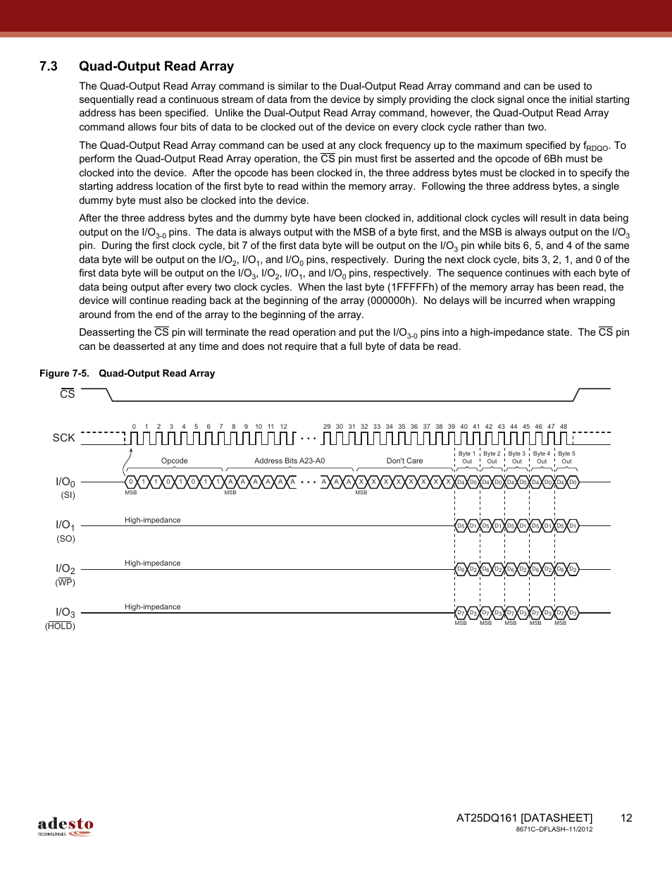 3 quad-output read array, Sck cs i/o, And i/o | Rainbow Electronics AT25DQ161 User Manual | Page 12 / 65