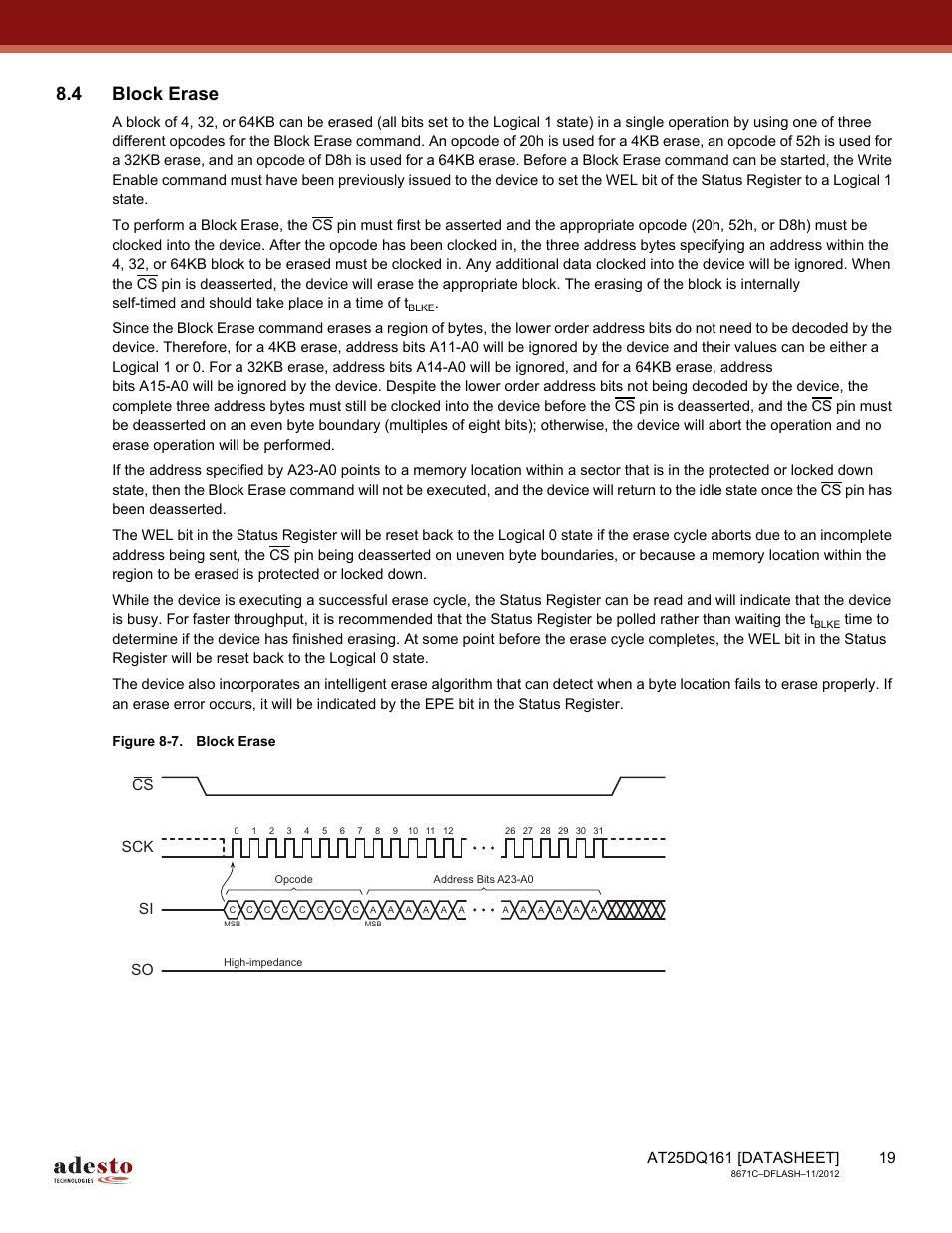 4 block erase, Sck cs si so | Rainbow Electronics AT25DQ161 User Manual | Page 19 / 65