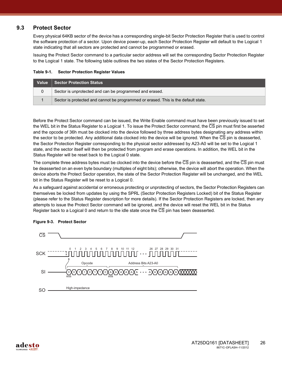 3 protect sector, Sck cs si so | Rainbow Electronics AT25DQ161 User Manual | Page 26 / 65