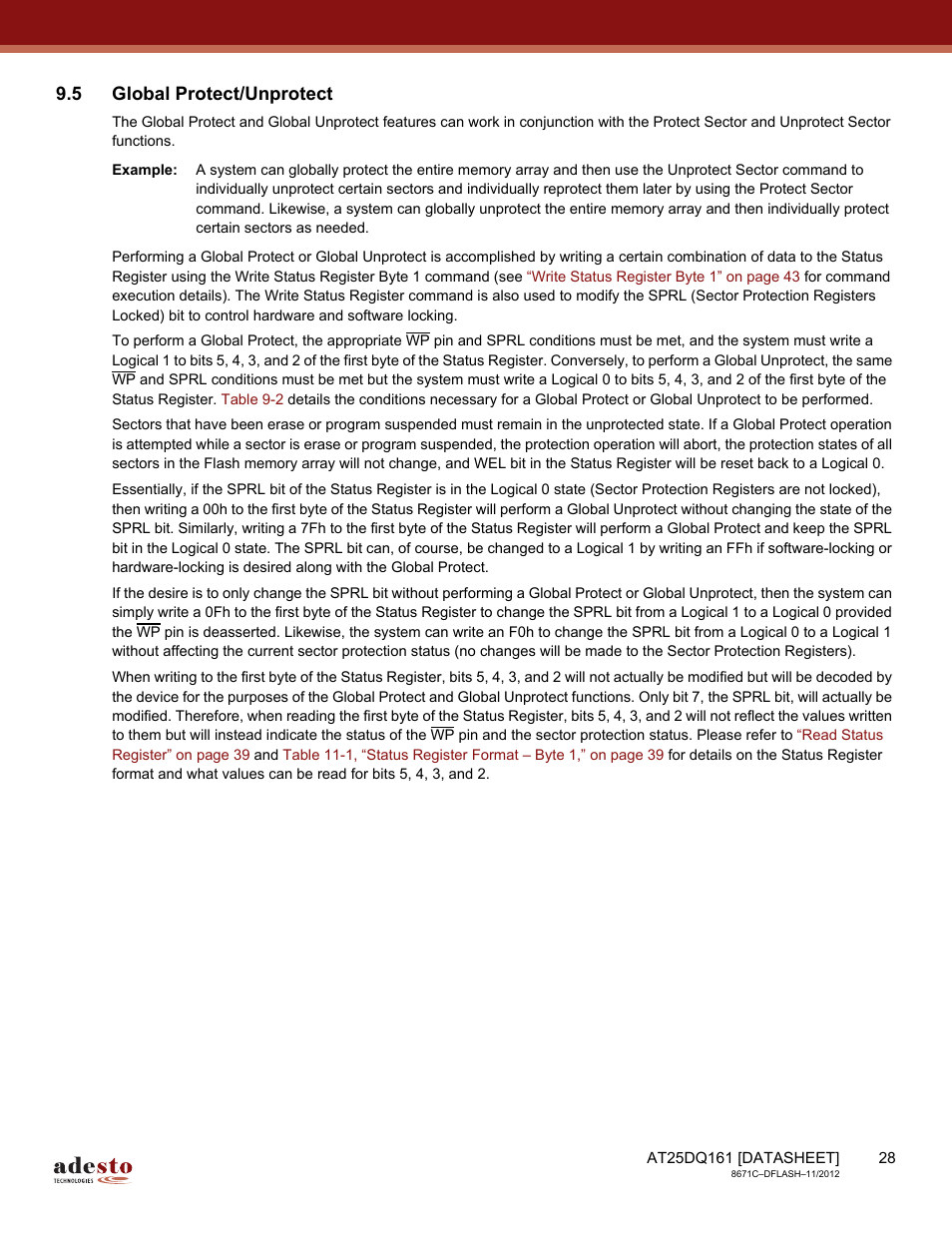 5 global protect/unprotect | Rainbow Electronics AT25DQ161 User Manual | Page 28 / 65