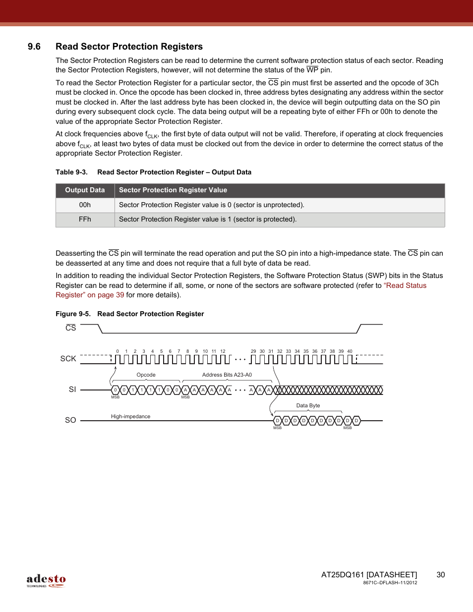6 read sector protection registers, Sck cs si so | Rainbow Electronics AT25DQ161 User Manual | Page 30 / 65