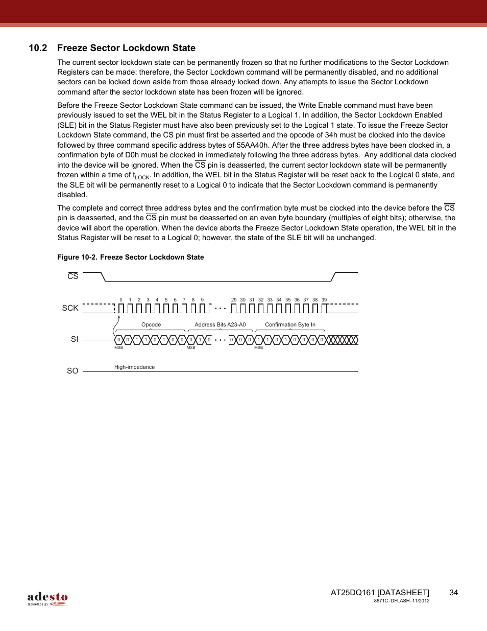 2 freeze sector lockdown state, Freeze sector lockdown, State | Sck cs si so | Rainbow Electronics AT25DQ161 User Manual | Page 34 / 65