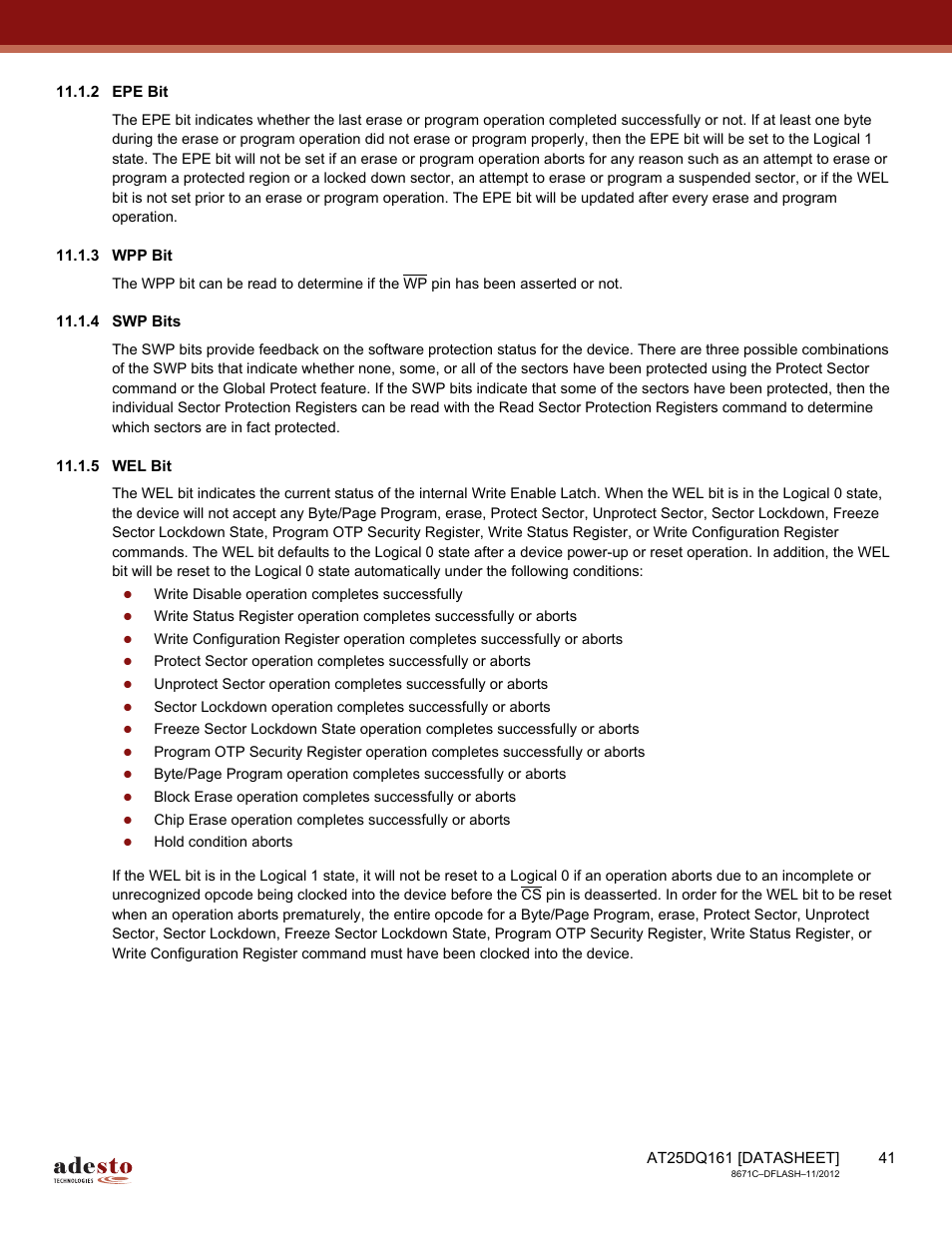 2 epe bit, 3 wpp bit, 4 swp bits | 5 wel bit | Rainbow Electronics AT25DQ161 User Manual | Page 41 / 65