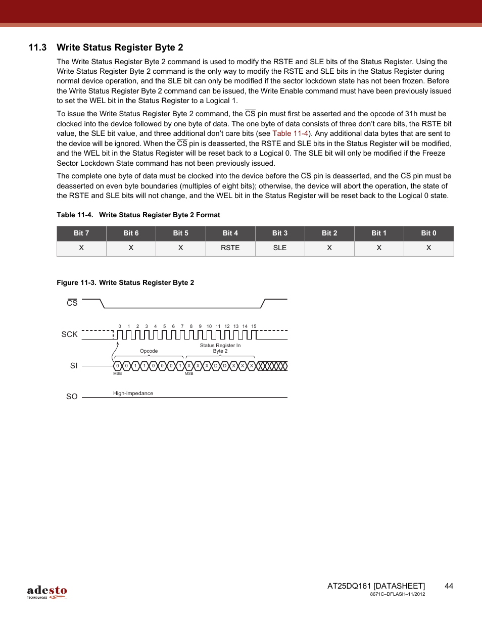 3 write status register byte 2, Sck cs si so | Rainbow Electronics AT25DQ161 User Manual | Page 44 / 65
