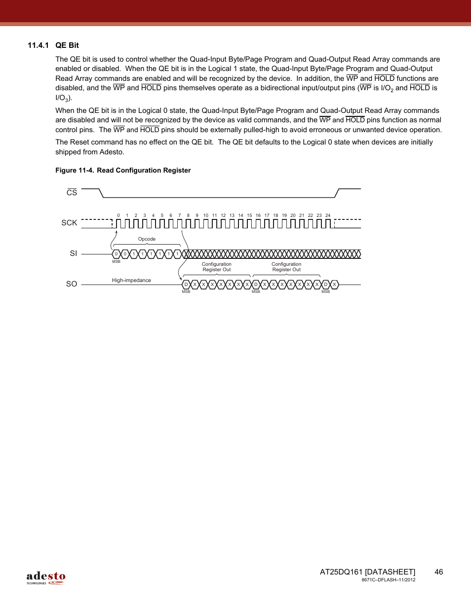1 qe bit, Sck cs si so, And hold is i/o | Rainbow Electronics AT25DQ161 User Manual | Page 46 / 65