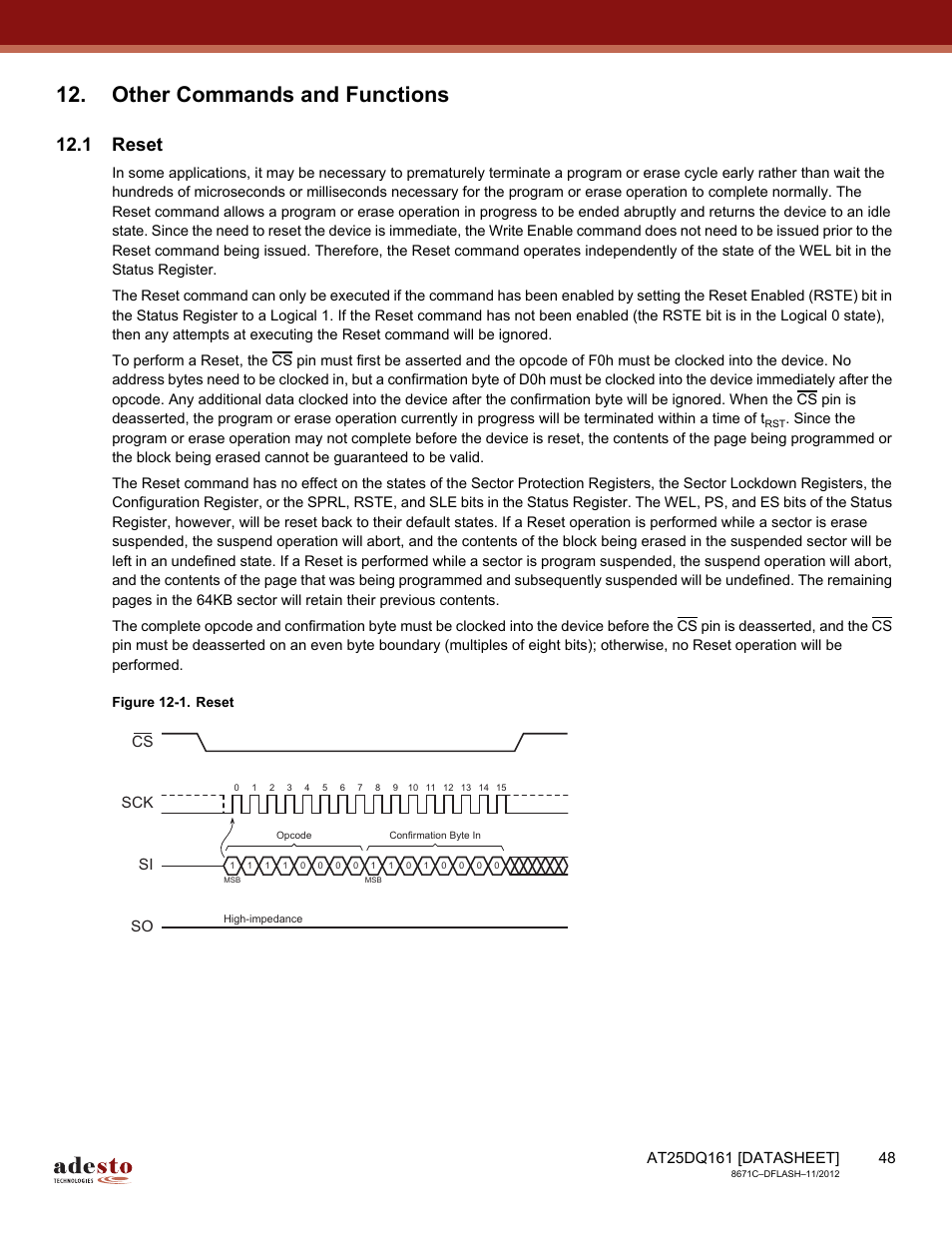Other commands and functions, 1 reset, If a reset operation (see | Sck cs si so | Rainbow Electronics AT25DQ161 User Manual | Page 48 / 65