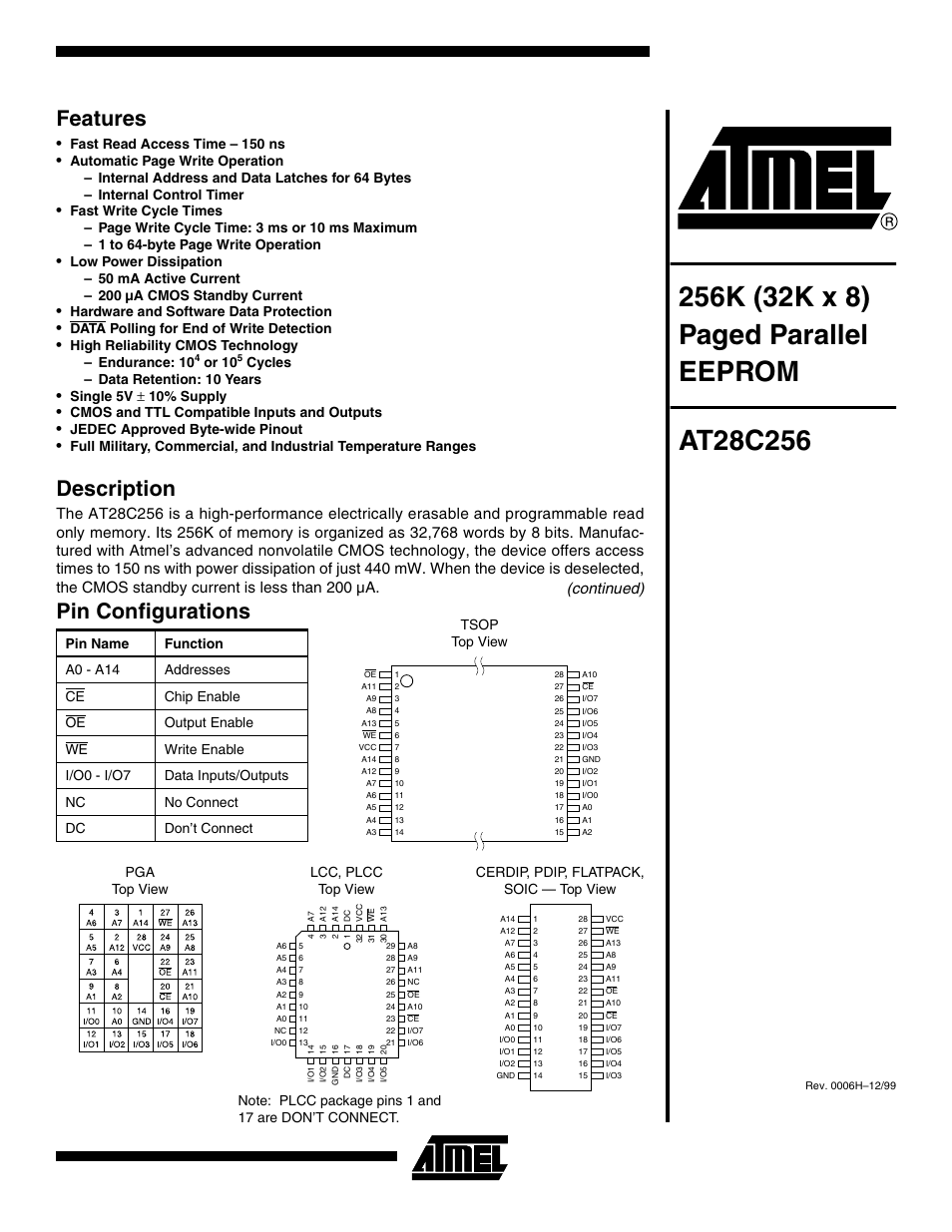 Rainbow Electronics AT28C256 User Manual | 18 pages