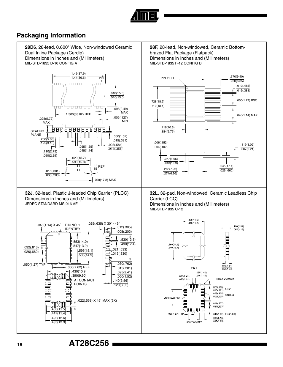 Packaging information | Rainbow Electronics AT28C256 User Manual | Page 16 / 18