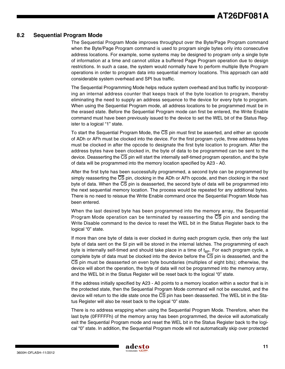 2 sequential program mode | Rainbow Electronics AT26DF081A User Manual | Page 11 / 40