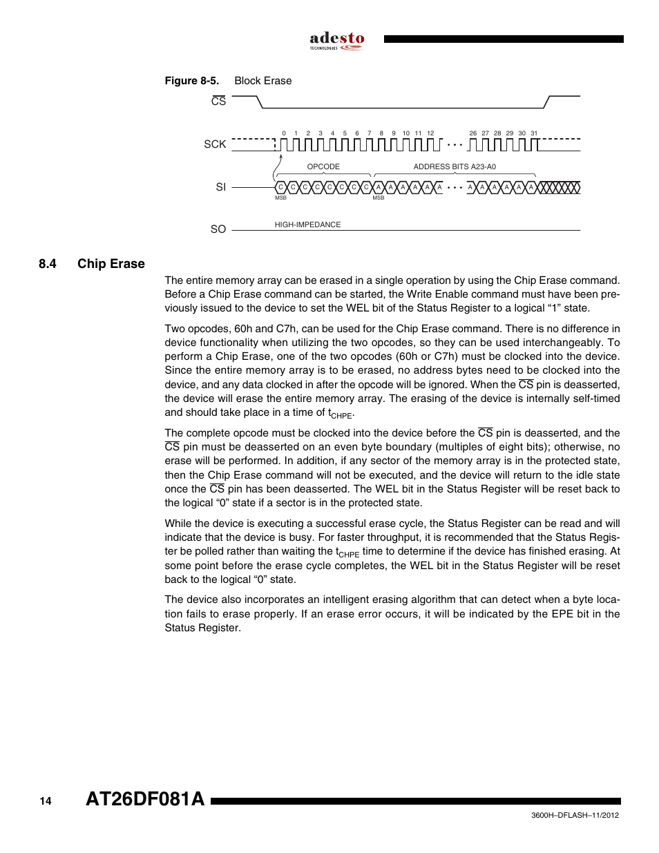 4 chip erase, Figure 8-5. block erase | Rainbow Electronics AT26DF081A User Manual | Page 14 / 40