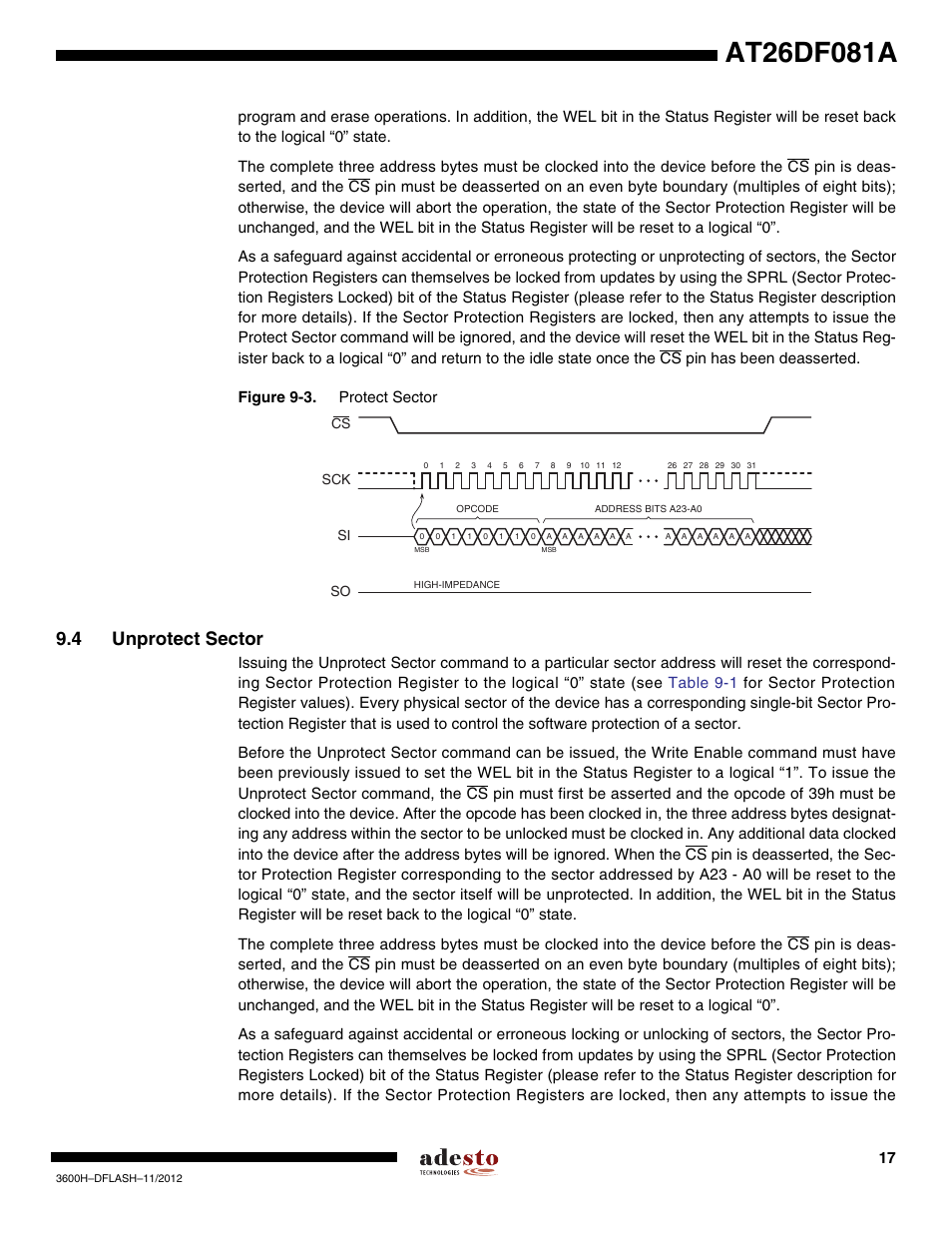 4 unprotect sector, Sck cs si so | Rainbow Electronics AT26DF081A User Manual | Page 17 / 40