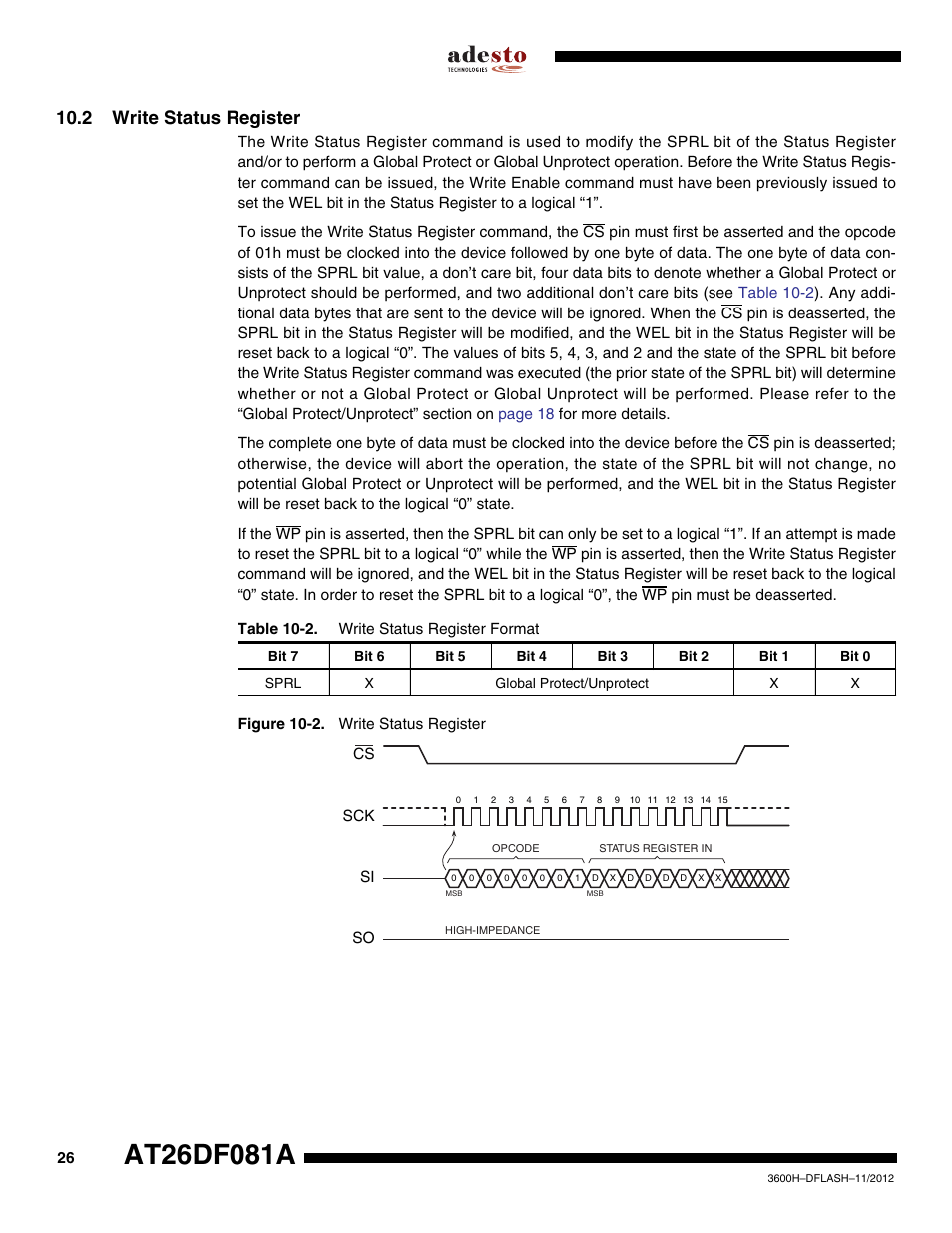 2 write status register | Rainbow Electronics AT26DF081A User Manual | Page 26 / 40