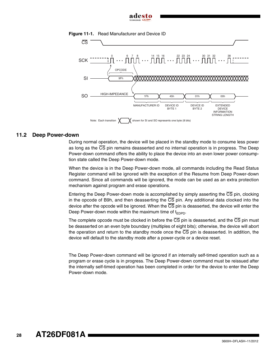2 deep power-down, Figure 11-1. read manufacturer and device id | Rainbow Electronics AT26DF081A User Manual | Page 28 / 40
