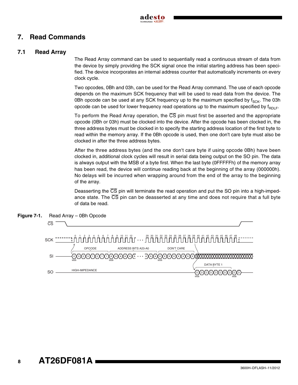 Read commands, 1 read array, Sck cs si so | Rainbow Electronics AT26DF081A User Manual | Page 8 / 40