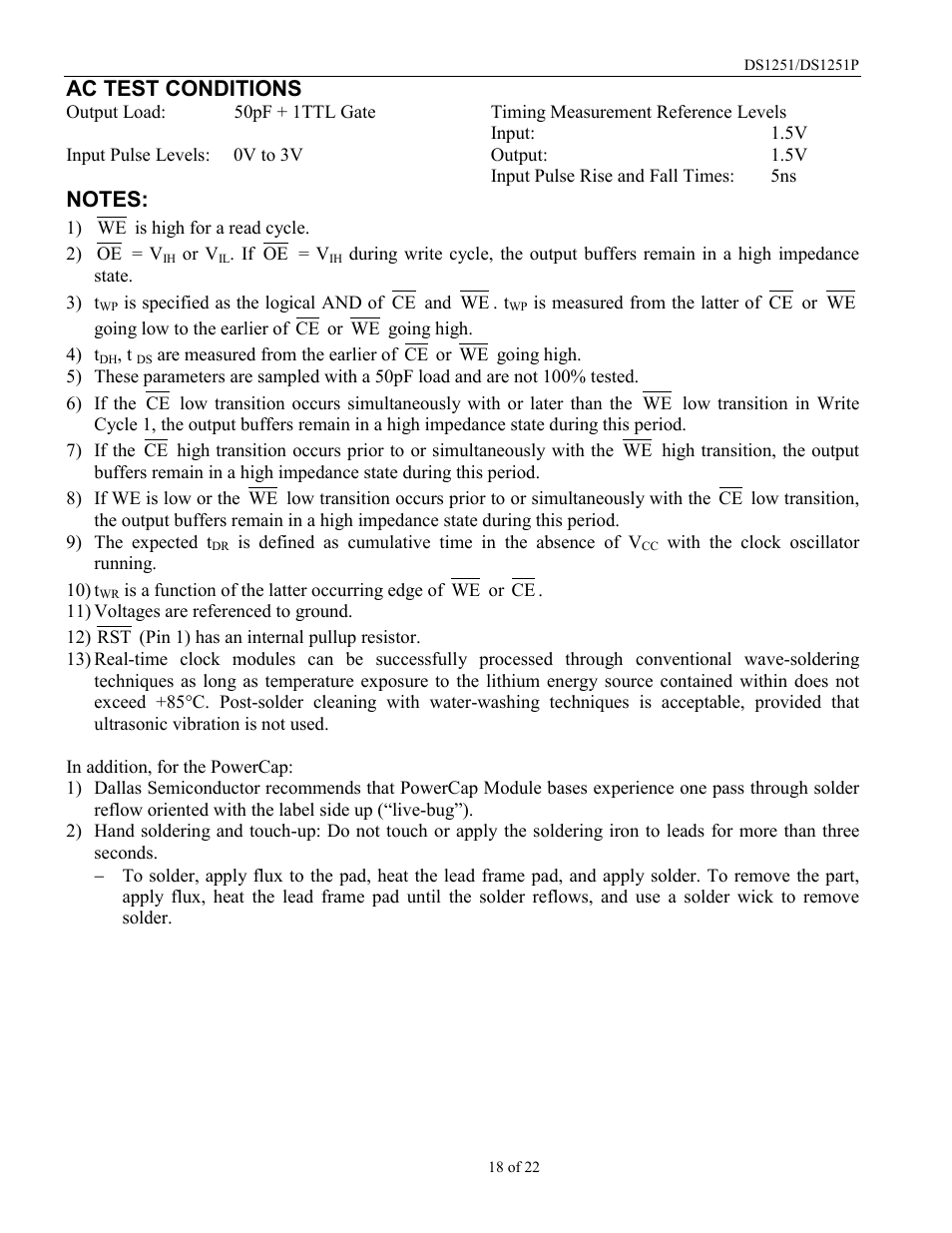 Ac test conditions | Rainbow Electronics DS1251Y User Manual | Page 18 / 22