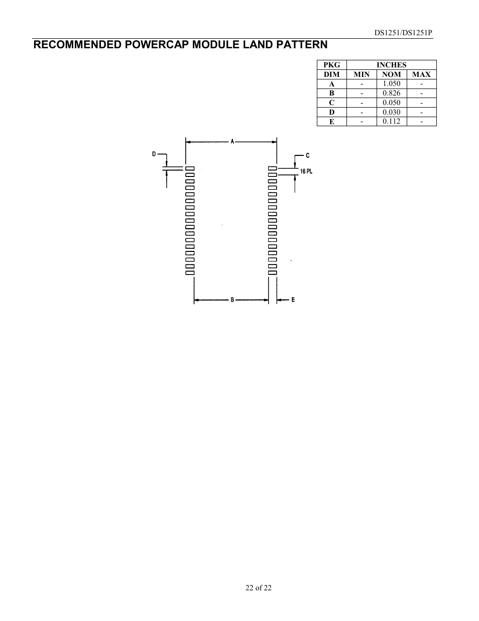 Recommended powercap module land pattern | Rainbow Electronics DS1251Y User Manual | Page 22 / 22