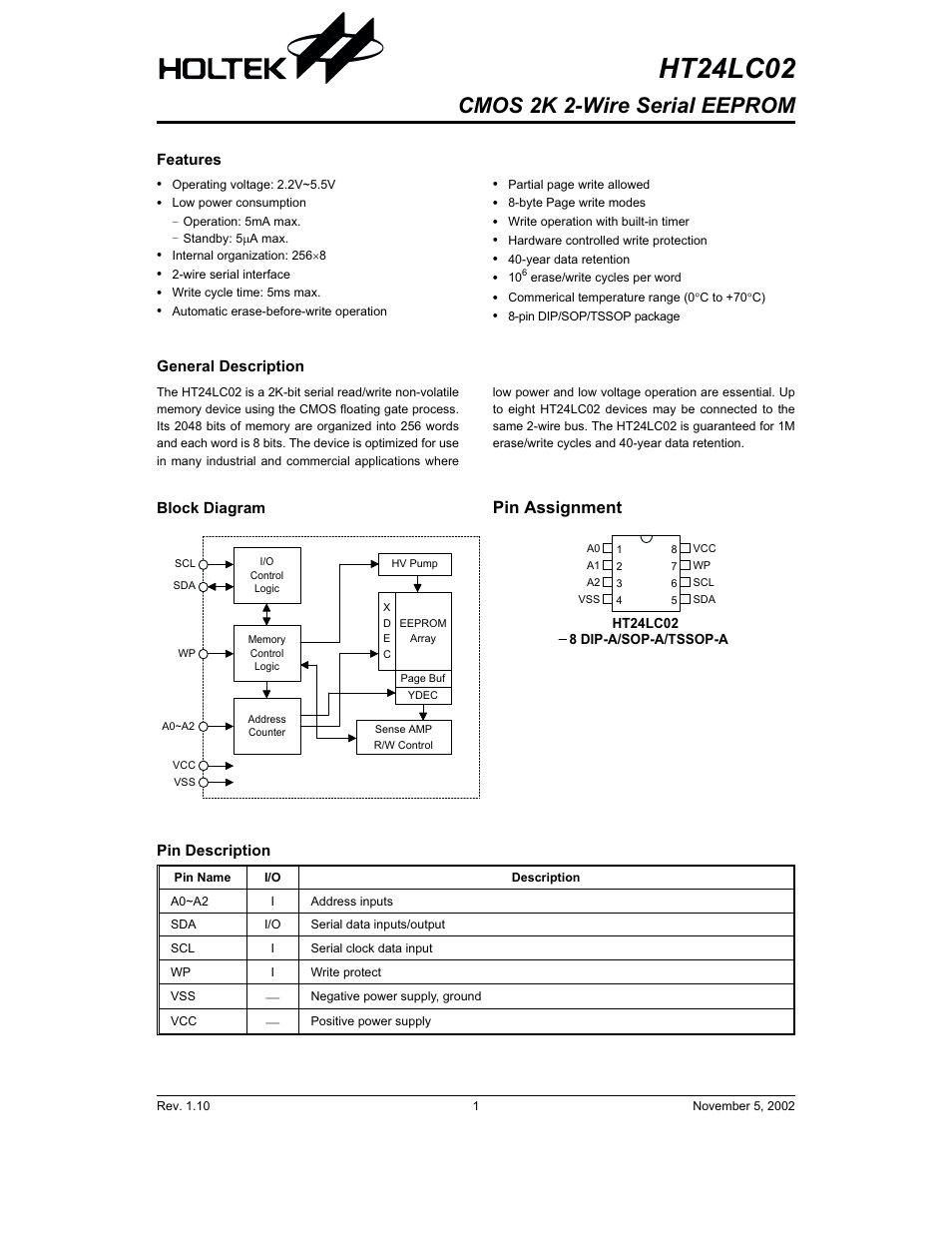 Rainbow Electronics HT24LC02 User Manual | 12 pages