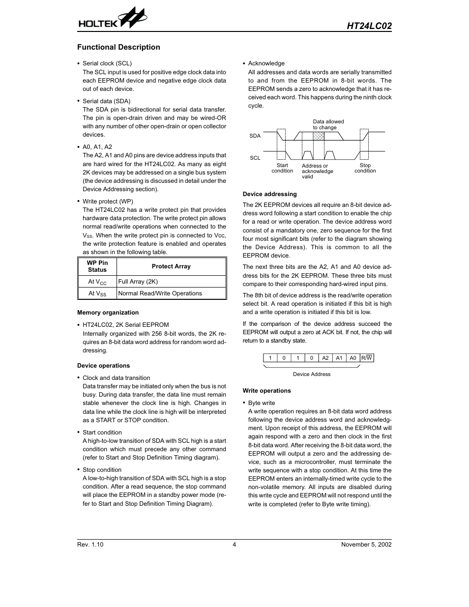 Functional description, Ht24lc02 | Rainbow Electronics HT24LC02 User Manual | Page 4 / 12