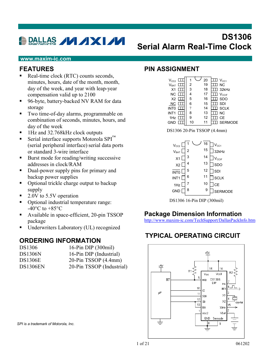 Rainbow Electronics DS1306 User Manual | 21 pages