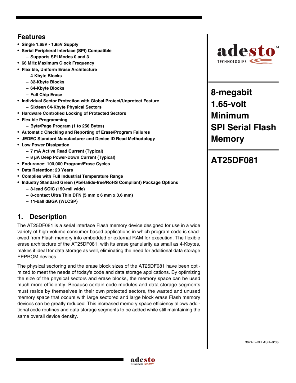 Rainbow Electronics AT25DF081 User Manual | 38 pages