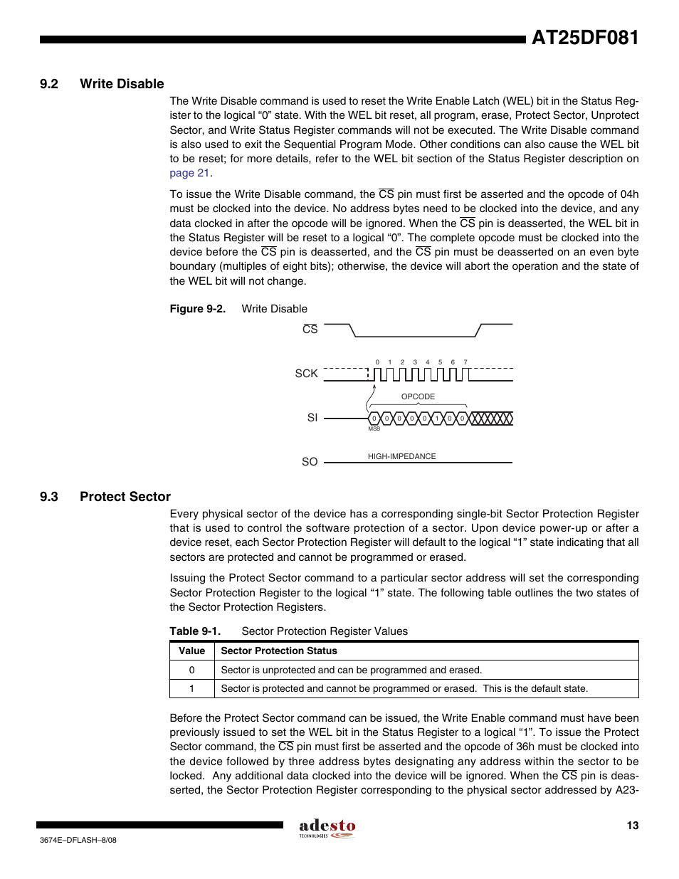 2 write disable, 3 protect sector | Rainbow Electronics AT25DF081 User Manual | Page 13 / 38