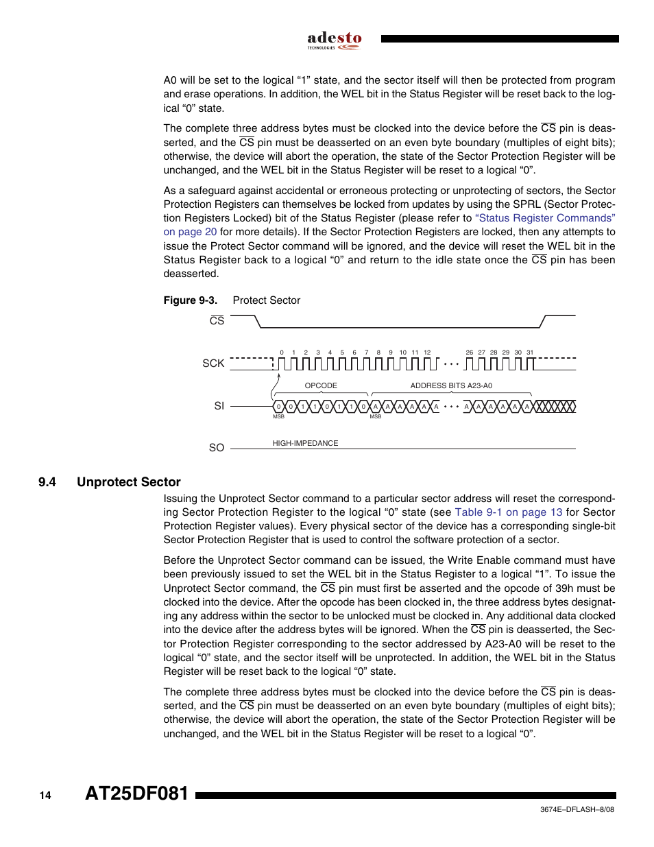 4 unprotect sector | Rainbow Electronics AT25DF081 User Manual | Page 14 / 38