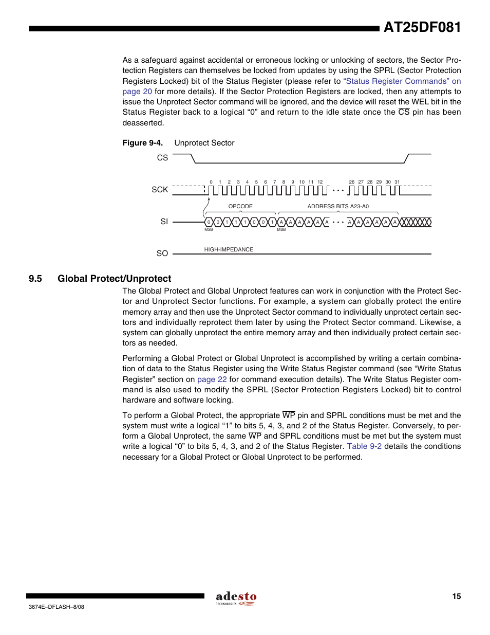 5 global protect/unprotect | Rainbow Electronics AT25DF081 User Manual | Page 15 / 38