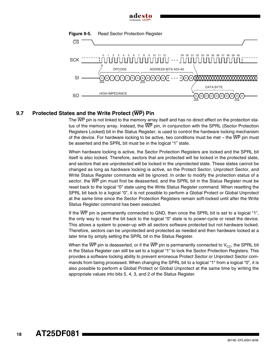 7 protected states and the write protect (wp) pin, Figure 9-5. read sector protection register | Rainbow Electronics AT25DF081 User Manual | Page 18 / 38