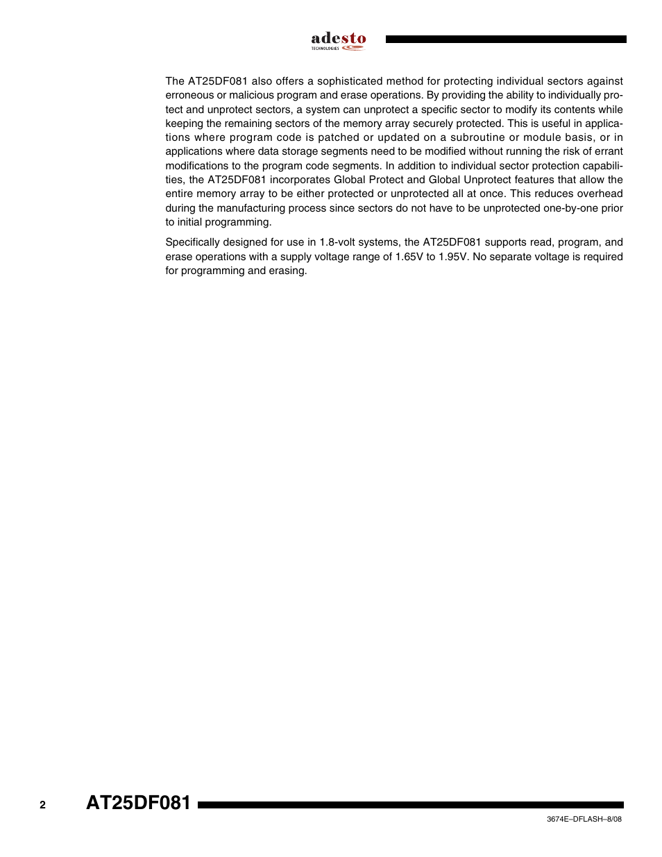 Rainbow Electronics AT25DF081 User Manual | Page 2 / 38