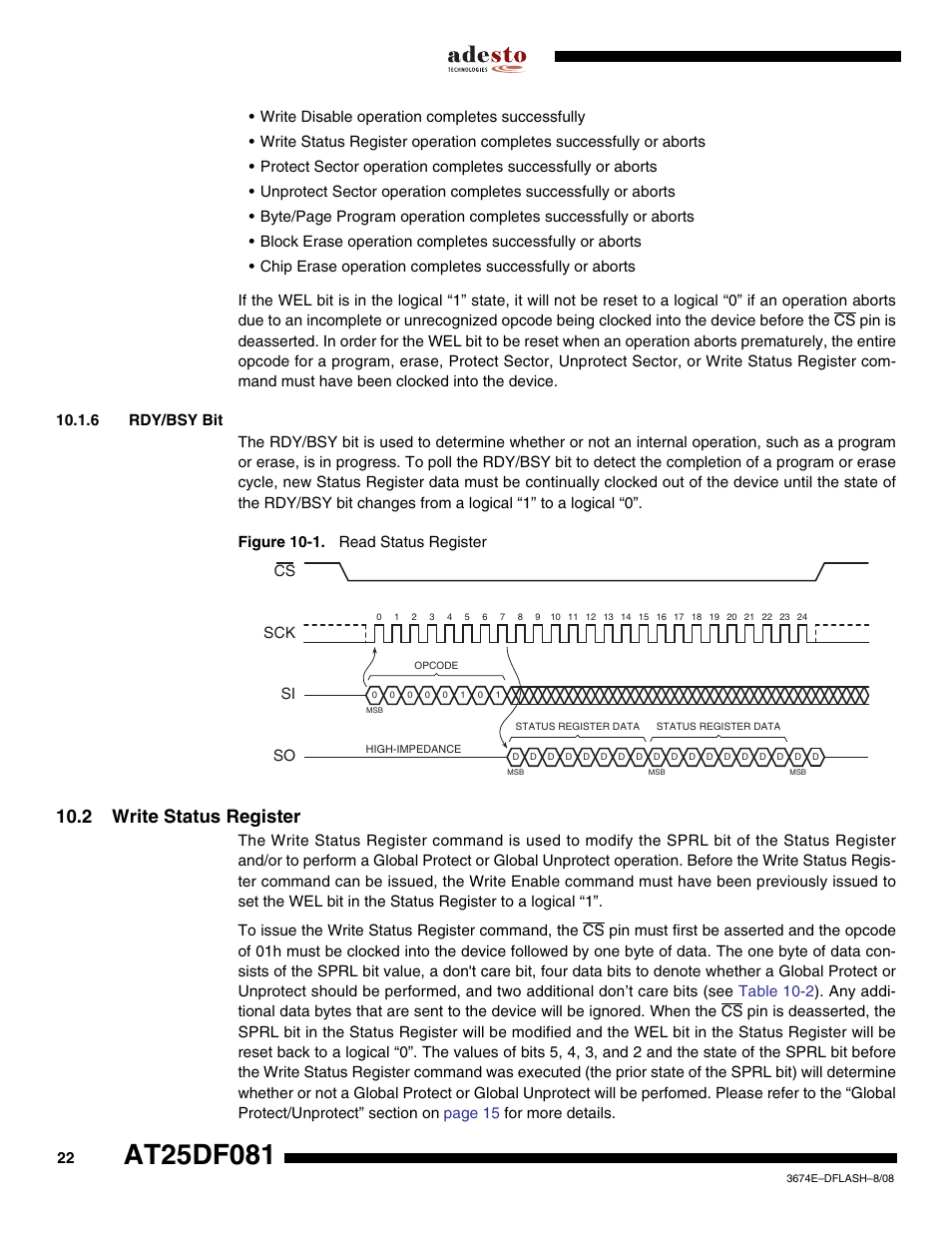 6 rdy/bsy bit, 2 write status register | Rainbow Electronics AT25DF081 User Manual | Page 22 / 38