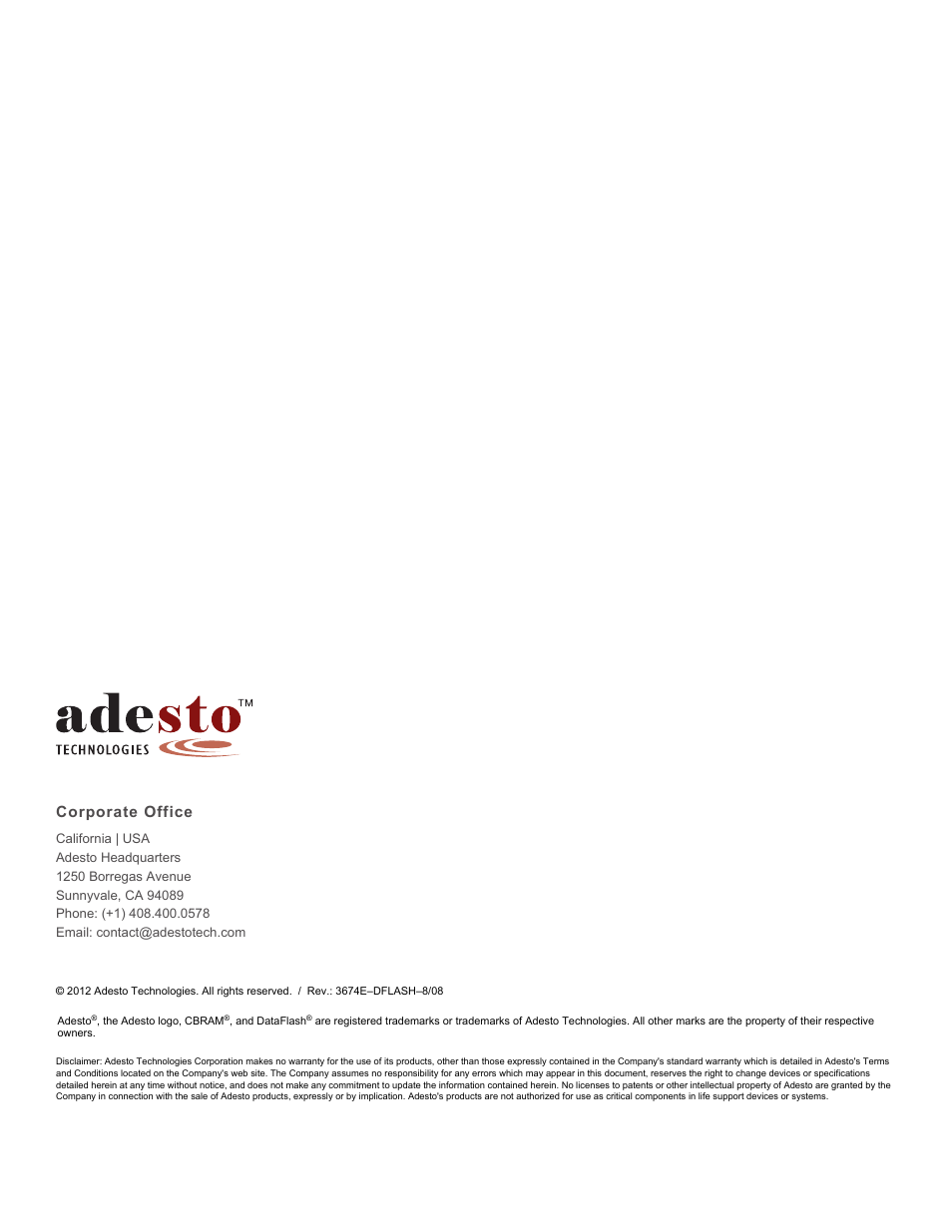 Corporate office | Rainbow Electronics AT25DF081 User Manual | Page 38 / 38