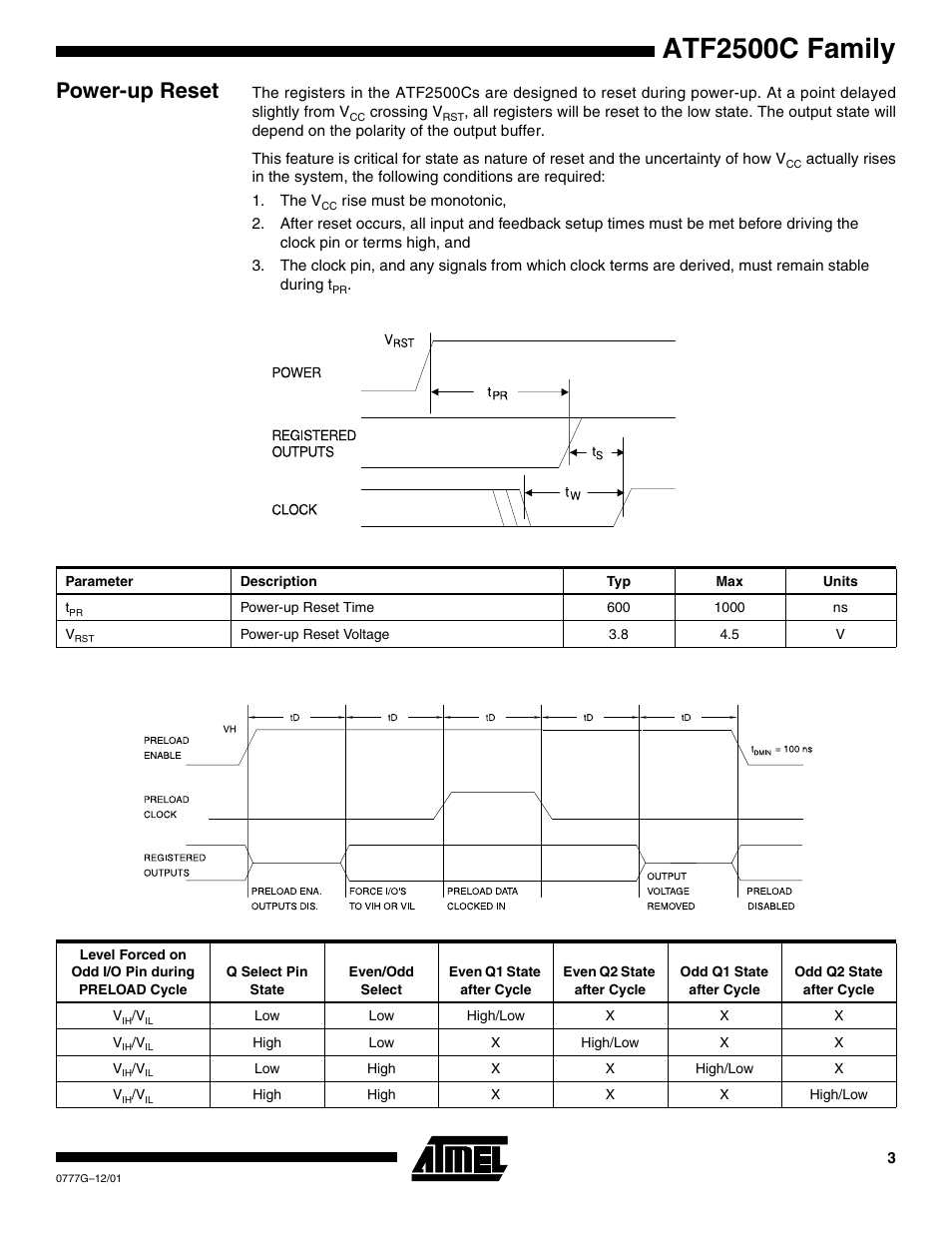 Power-up reset, Atf2500c family | Rainbow Electronics ATF2500CQL User Manual | Page 3 / 37