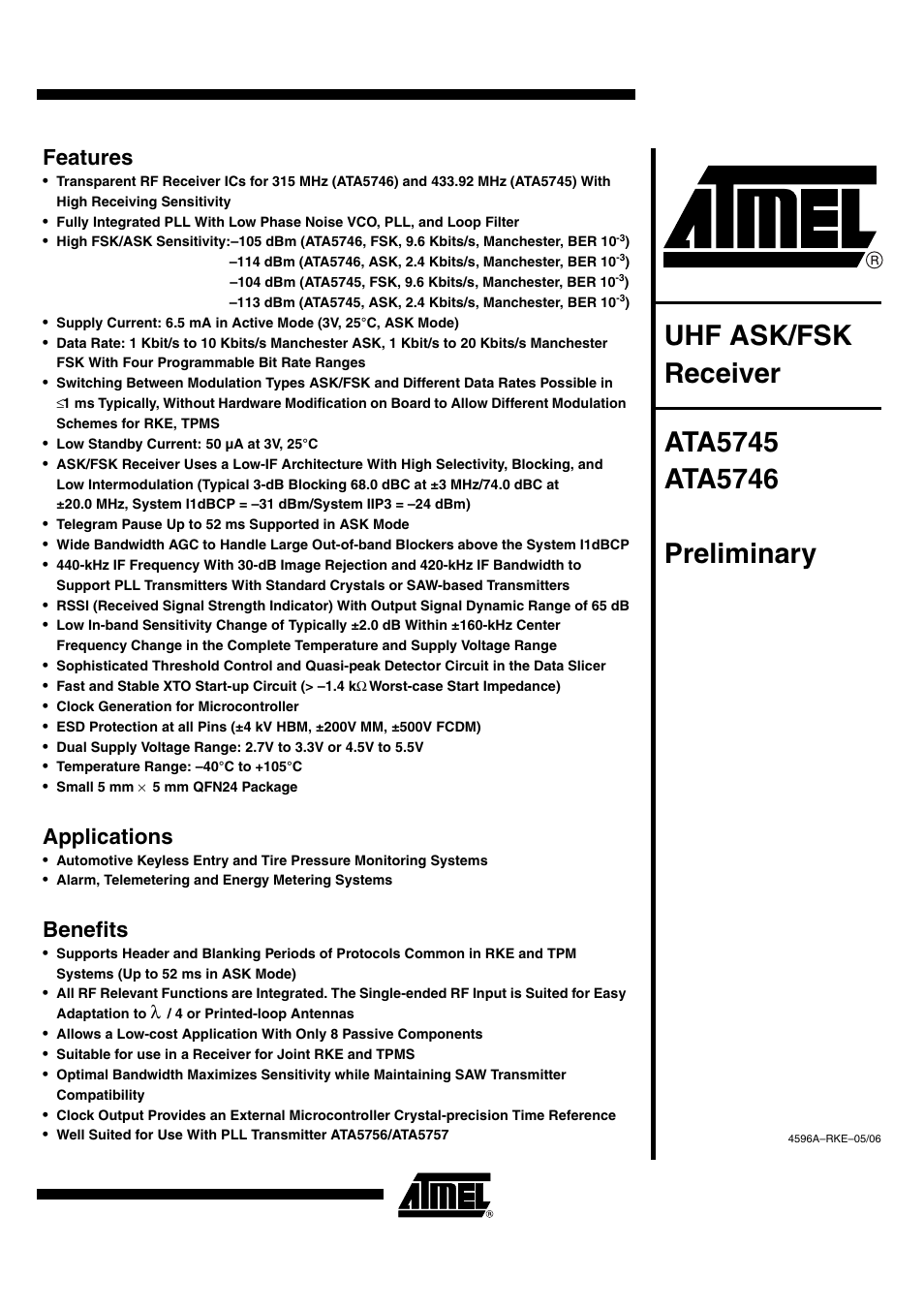 Rainbow Electronics ATA5746 User Manual | 43 pages