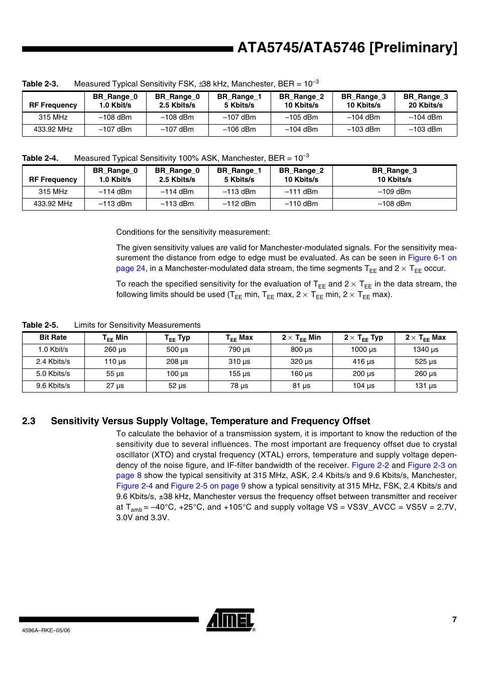 Table 2-3 | Rainbow Electronics ATA5746 User Manual | Page 7 / 43