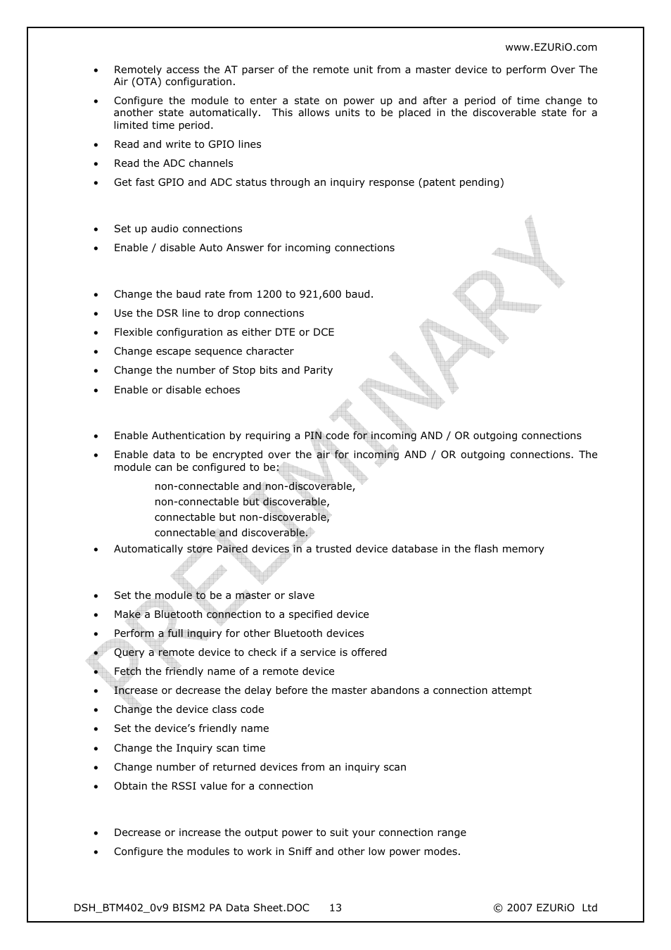 2 audio, 3 uart, 4 security | 5 bluetooth, 6 power management | Rainbow Electronics DAB-WLS-C21 (BlueTooth) User Manual | Page 13 / 32