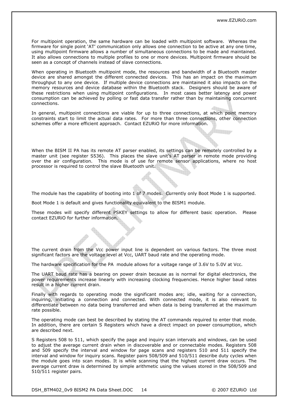4 multipoint firmware, 5 ota (over the air) configuration, 6 boot modes | Low power modes, Multipoint firmware, Ota (over the air) configuration, Boot modes | Rainbow Electronics DAB-WLS-C21 (BlueTooth) User Manual | Page 14 / 32