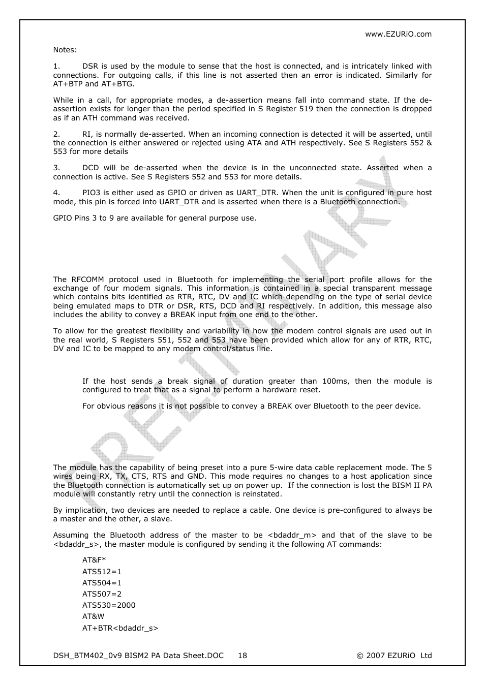 2 modem signalling over bluetooth, 3 pure cable replacement mode, Modem signalling over bluetooth | Pure cable replacement mode | Rainbow Electronics DAB-WLS-C21 (BlueTooth) User Manual | Page 18 / 32