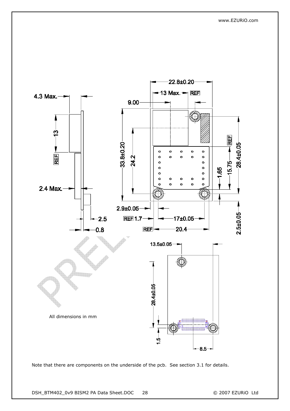 Physical dimensions, 1 mechanical dimensions, 1 standard module | Mechanical dimensions | Rainbow Electronics DAB-WLS-C21 (BlueTooth) User Manual | Page 28 / 32