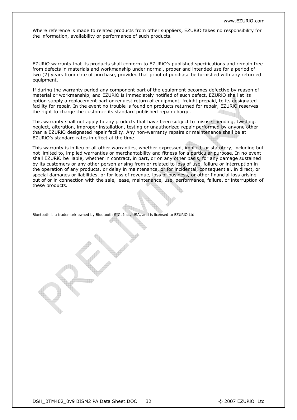 2 warranty, Warranty | Rainbow Electronics DAB-WLS-C21 (BlueTooth) User Manual | Page 32 / 32
