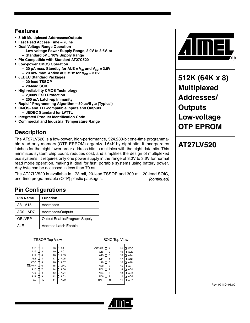 Rainbow Electronics AT27LV520 User Manual | 12 pages